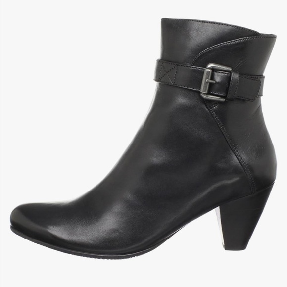 Ecco Hope Leather Buckle Zipper Heeled Boots in black size 10 41 - Picture 1 of 7